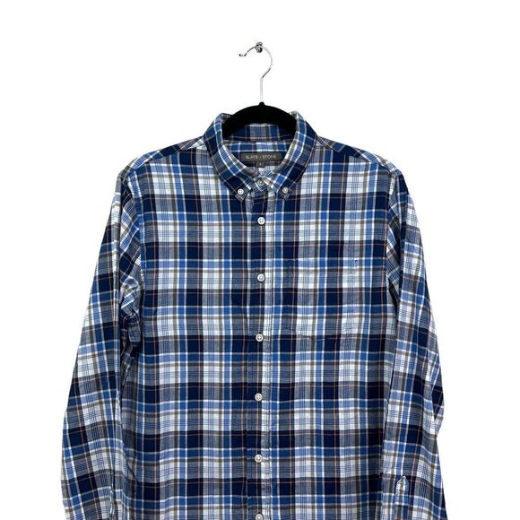 Slate & Stone Button Down Plaid‎ Shirt Long Sleeves Blue White Orange Men Size S - Picture 2 of 5